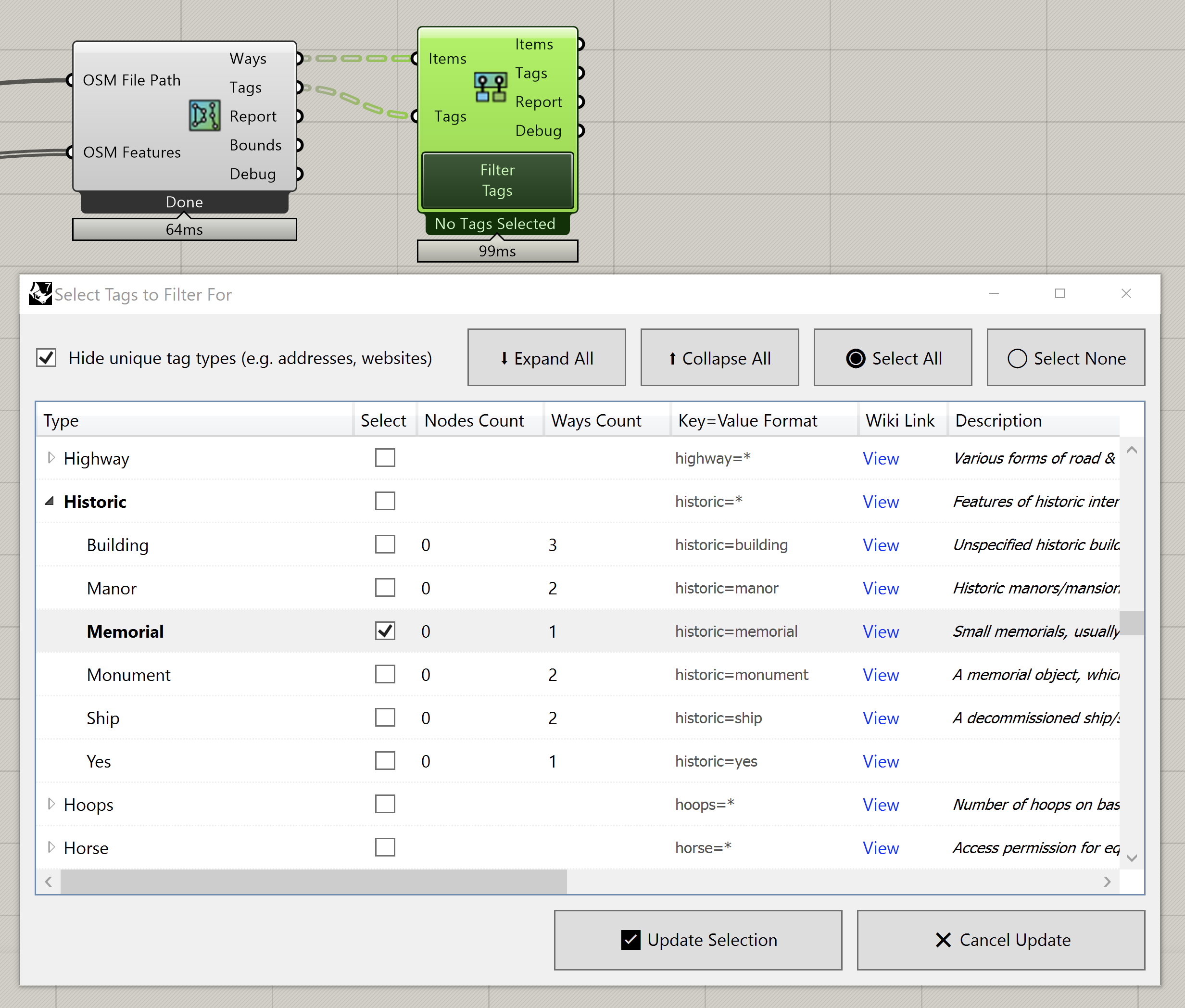 The Tag filtering UI